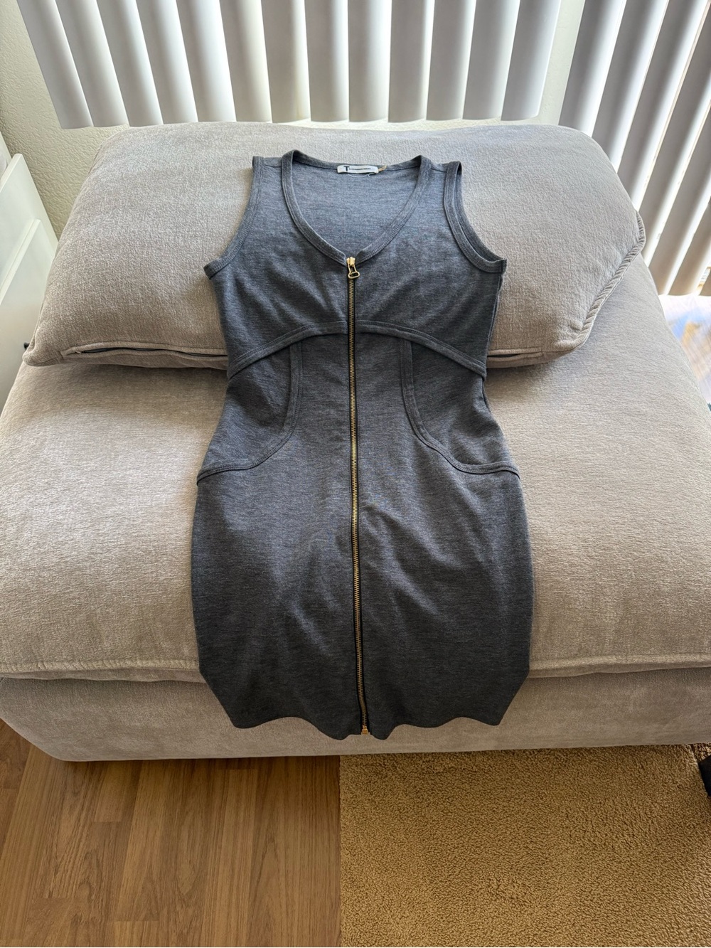 Alexander Wang Charcoal Gray Zip-Front Tank Dress